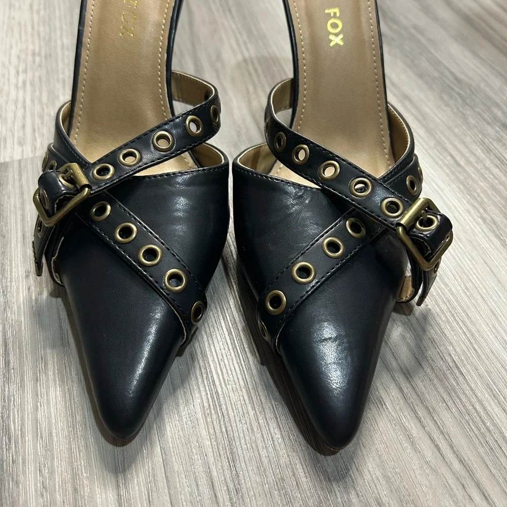 Women's White Fox Black Heels